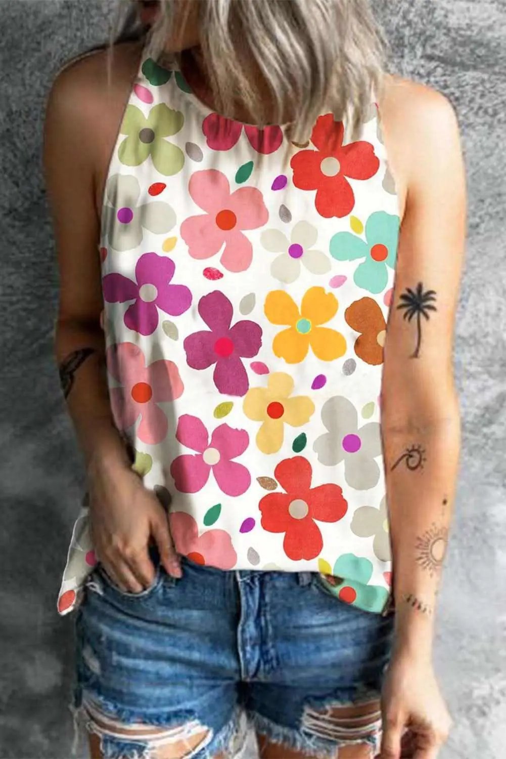 White Cute Floral Print Vest - Love Salve